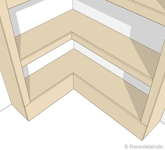 Plans for built-in corner bookshelf Step 10 close-up