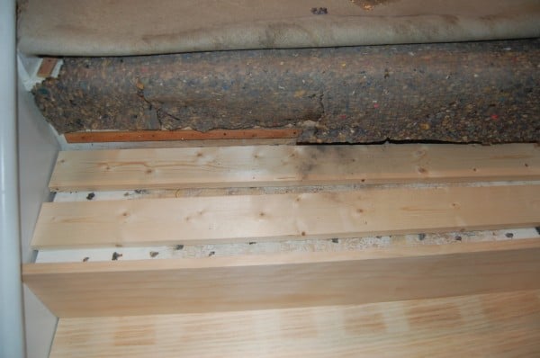 use wood shims for stair remodel