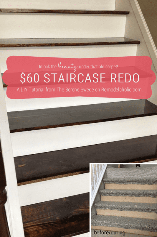 Carpet To Wood Stairs, DIY Stair Remodel, By The Serene Swede Featured On @Remodelaholic