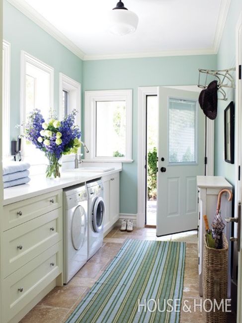 light filled laundry room mudroom combo featured on Remodelaholic.com by House & Home