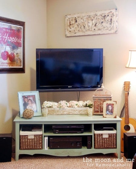Turn an old entertainment center into a tv console, The Moon and Me on Remodelaholic