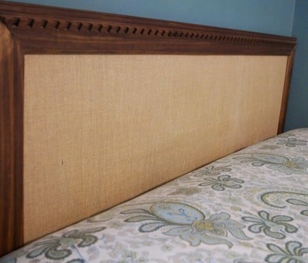 burlap and wood trim easy headboard no tools required, Do Not Disturb This Groove on Remodelaholic