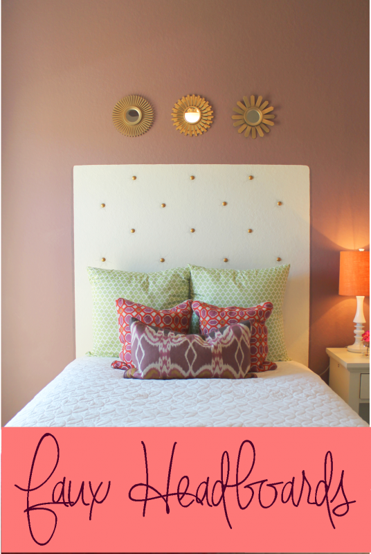 faux painted headboard with faux nailhead tufting via Remodelaholic.com
