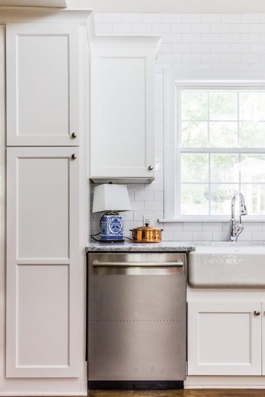 9 white kitchen with shaker cabinets and marble countertops, Cobblestone DG on Remodelaholic